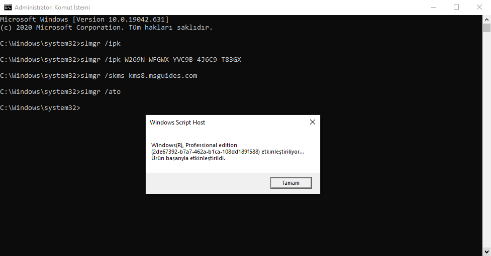 Windows 10 Ürün Anahtarını CMD İle Aktifleştirme